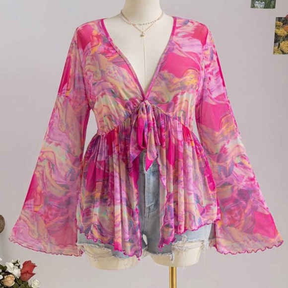 Pink Tie-Dye Chiffon Blouse - Picture 1 of 7